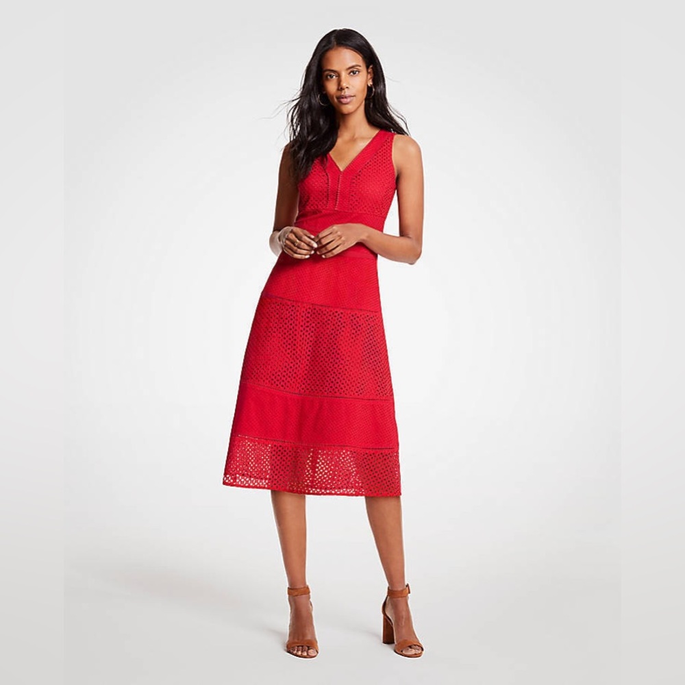 Ann Taylor Red Cotton Eyelet Dress